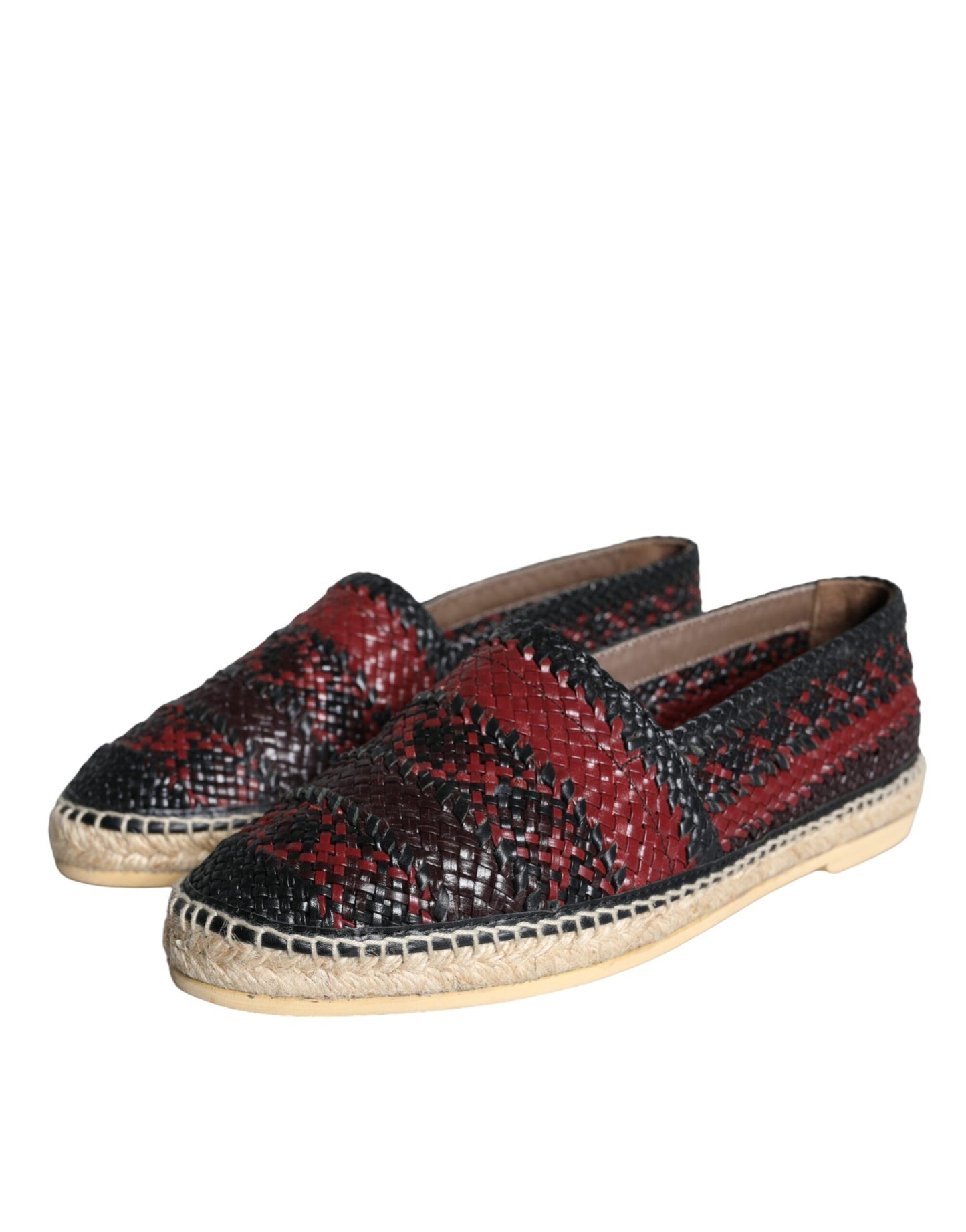 Black Maroon Woven Leather Buffalo Men Espadrille Shoes