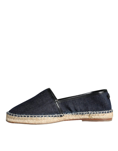 Blue Denim Cotton Leather Espadrilles Shoes