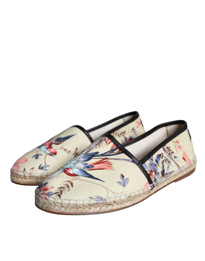 Beige Floral Canvas Espadrilles Slip On Shoes