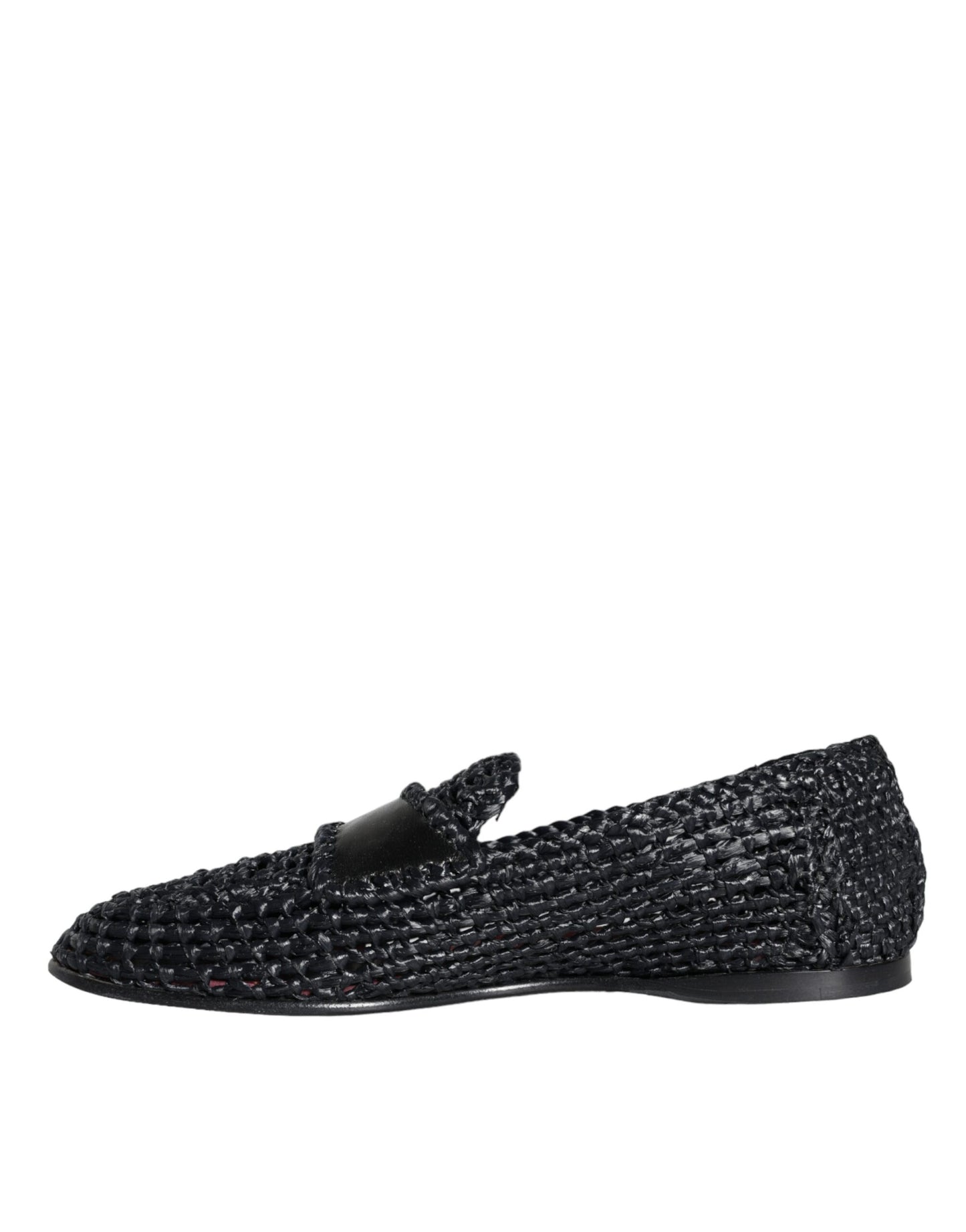 Black Woven Raffia Slip On Loafers Men Shoes