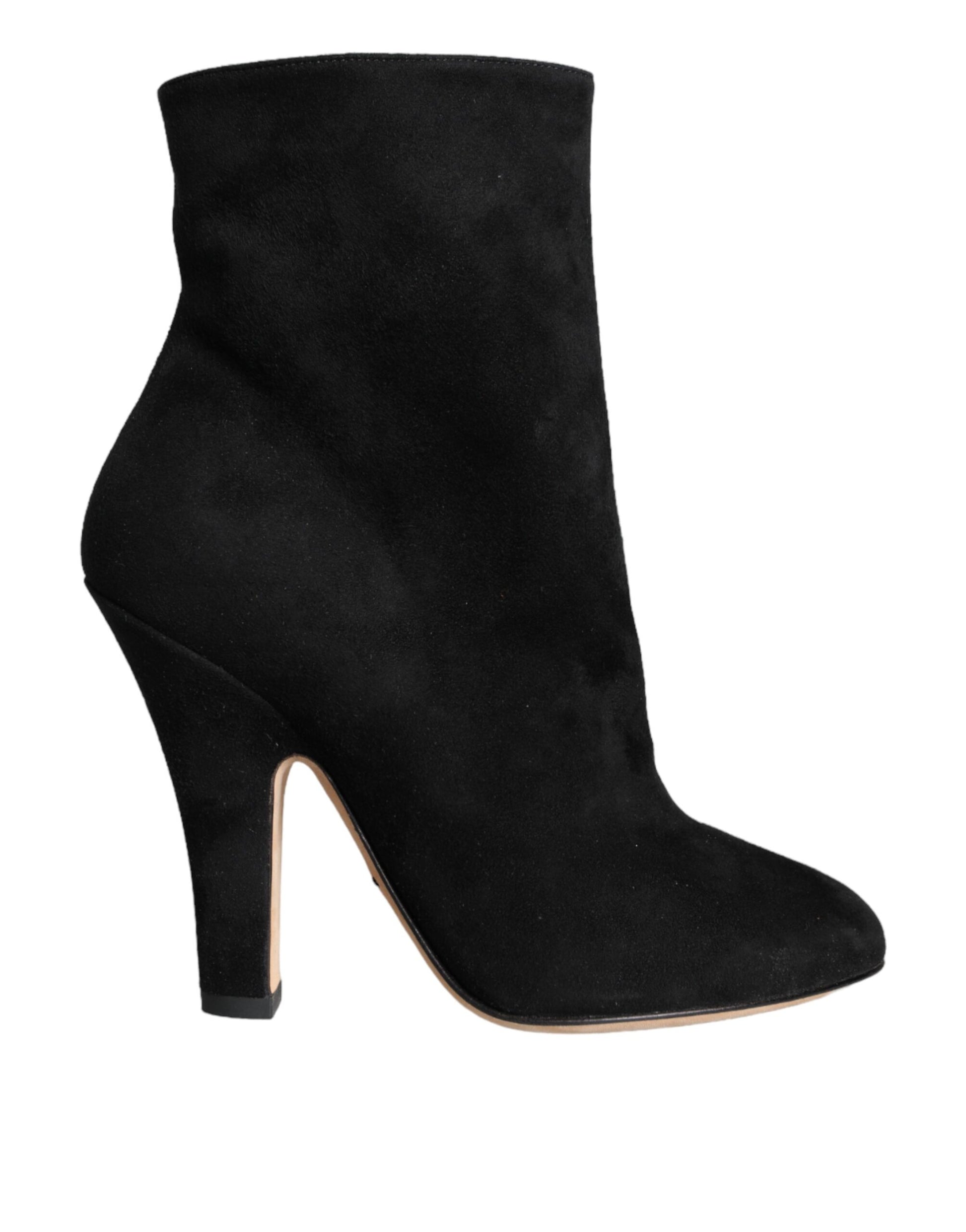 Black Suede Leather Mid Calf Boots Shoes