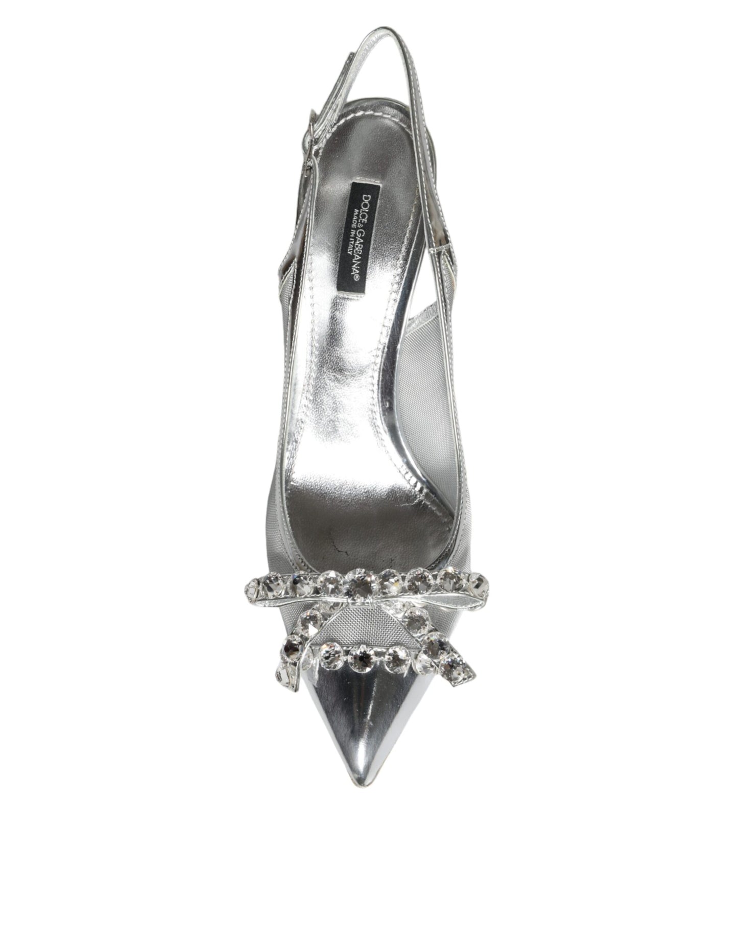 Silver Mesh Crystal Embellished Slingback Shoes