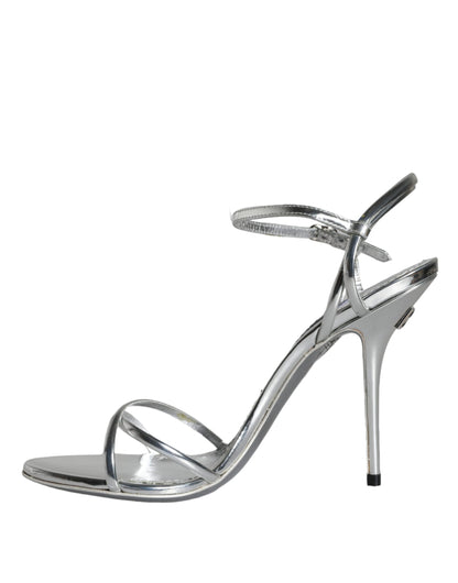 Silver KEIRA Leather AnkleStrap Sandals Shoes