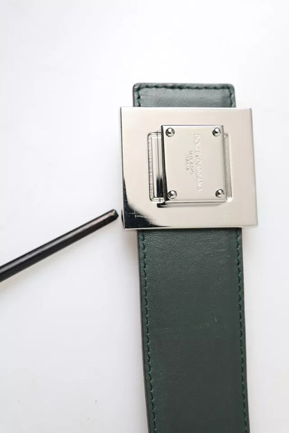 Green Calf Leather Square Metal Buckle Belt