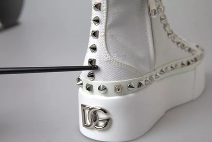 White Canvas Studded Sneakers Boots Shoes