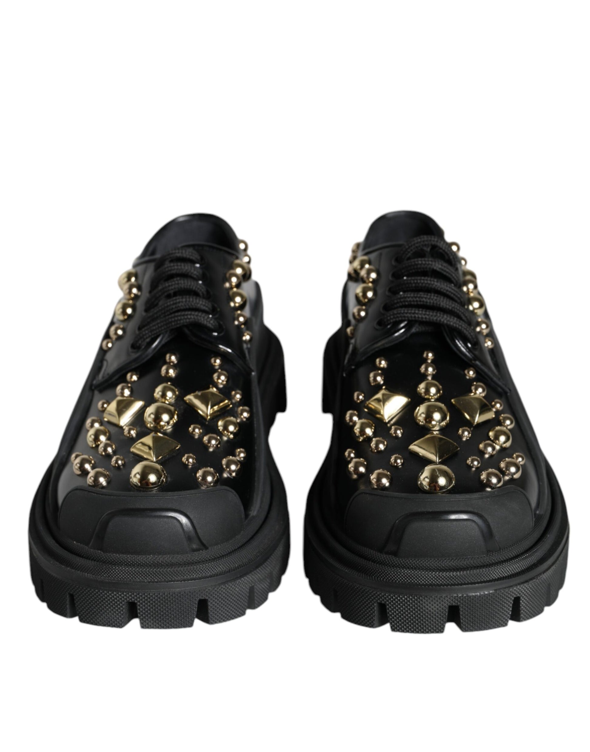 Black Leather Trekking Derby Embellished Shoes