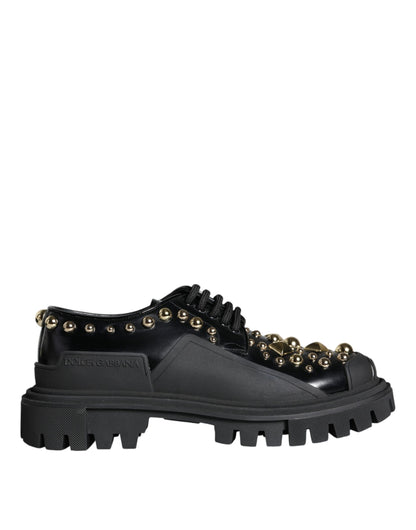 Black Leather Trekking Derby Embellished Shoes