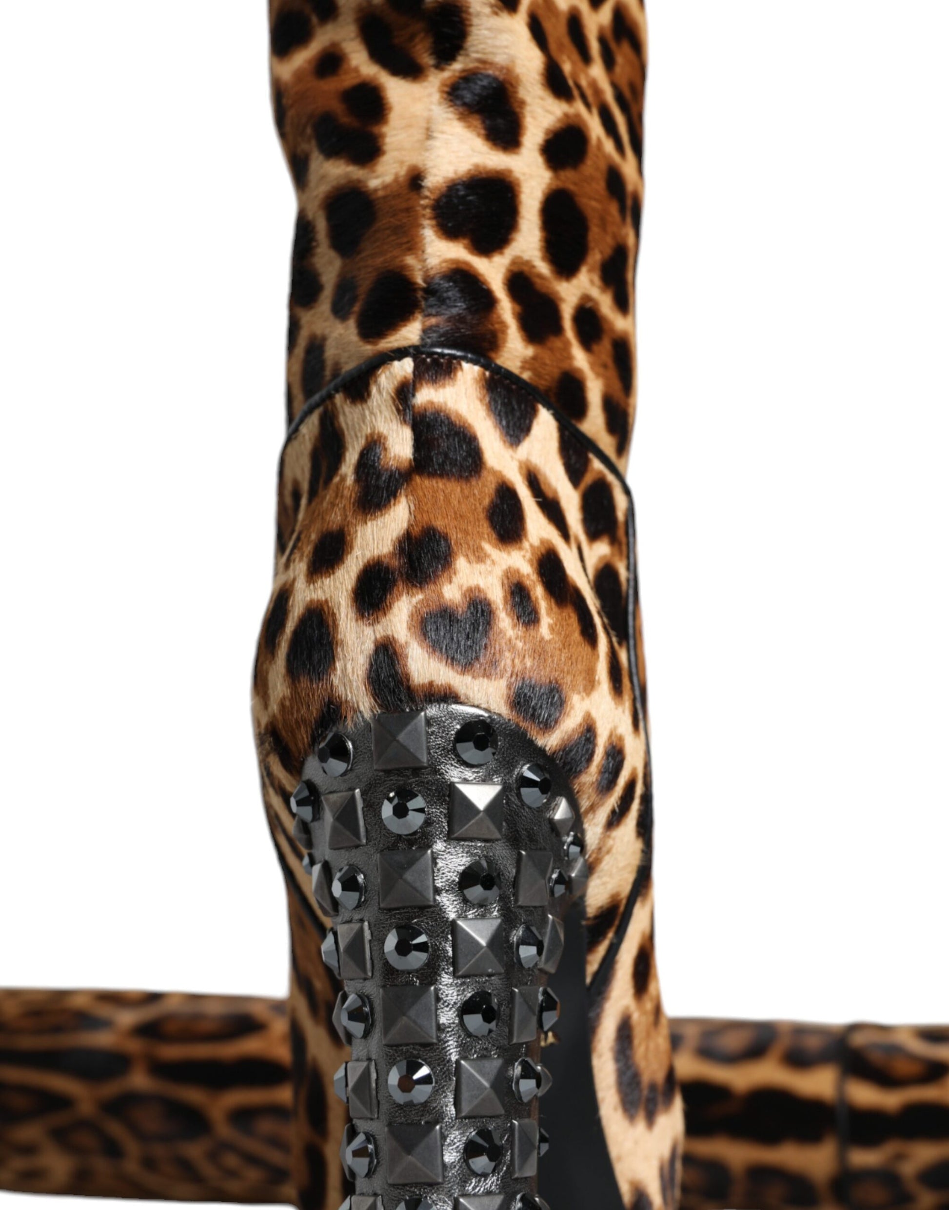 Beige Black Leopard Knee High Boots Shoes