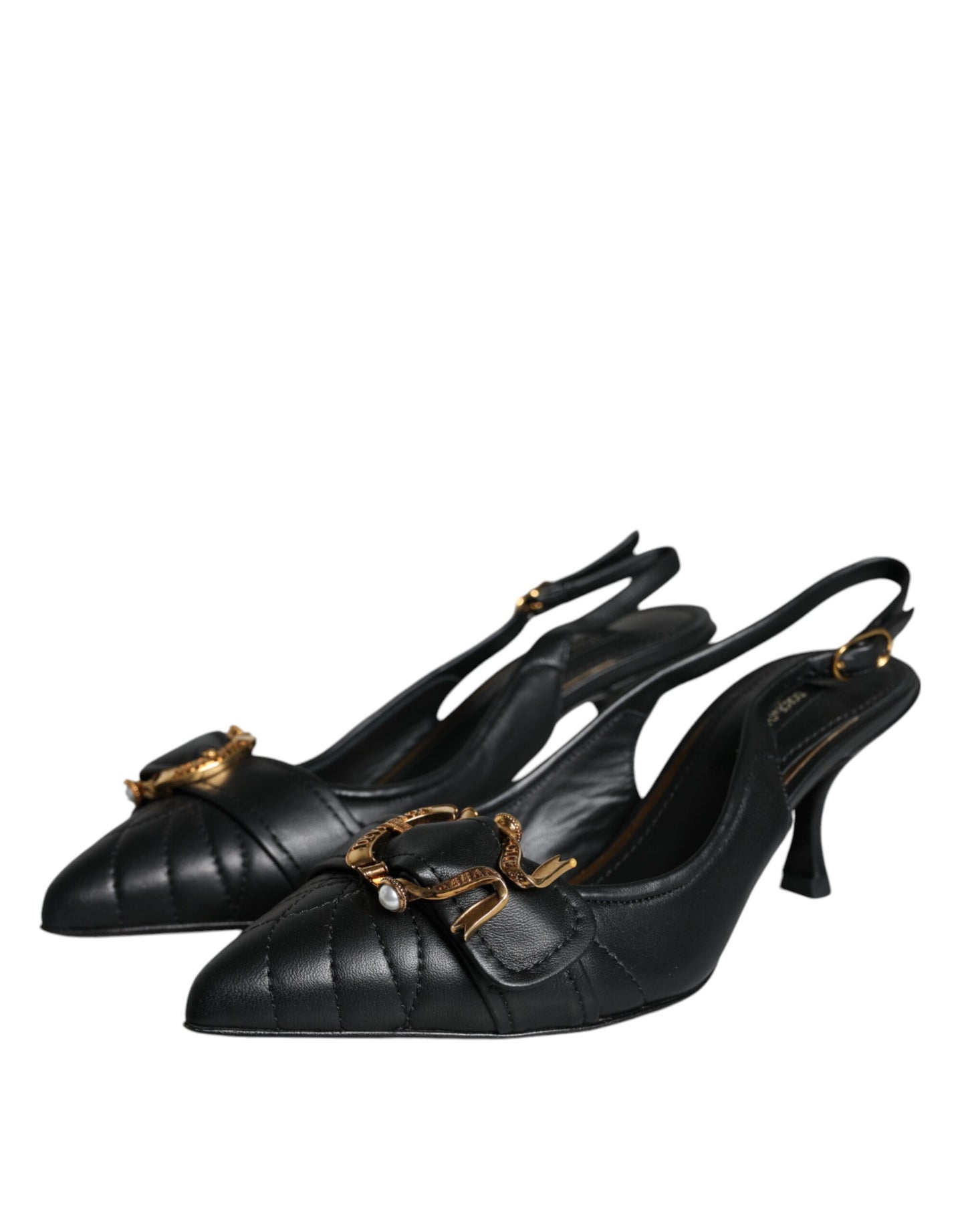 Black Devotion Leather Heels Slingback Shoes