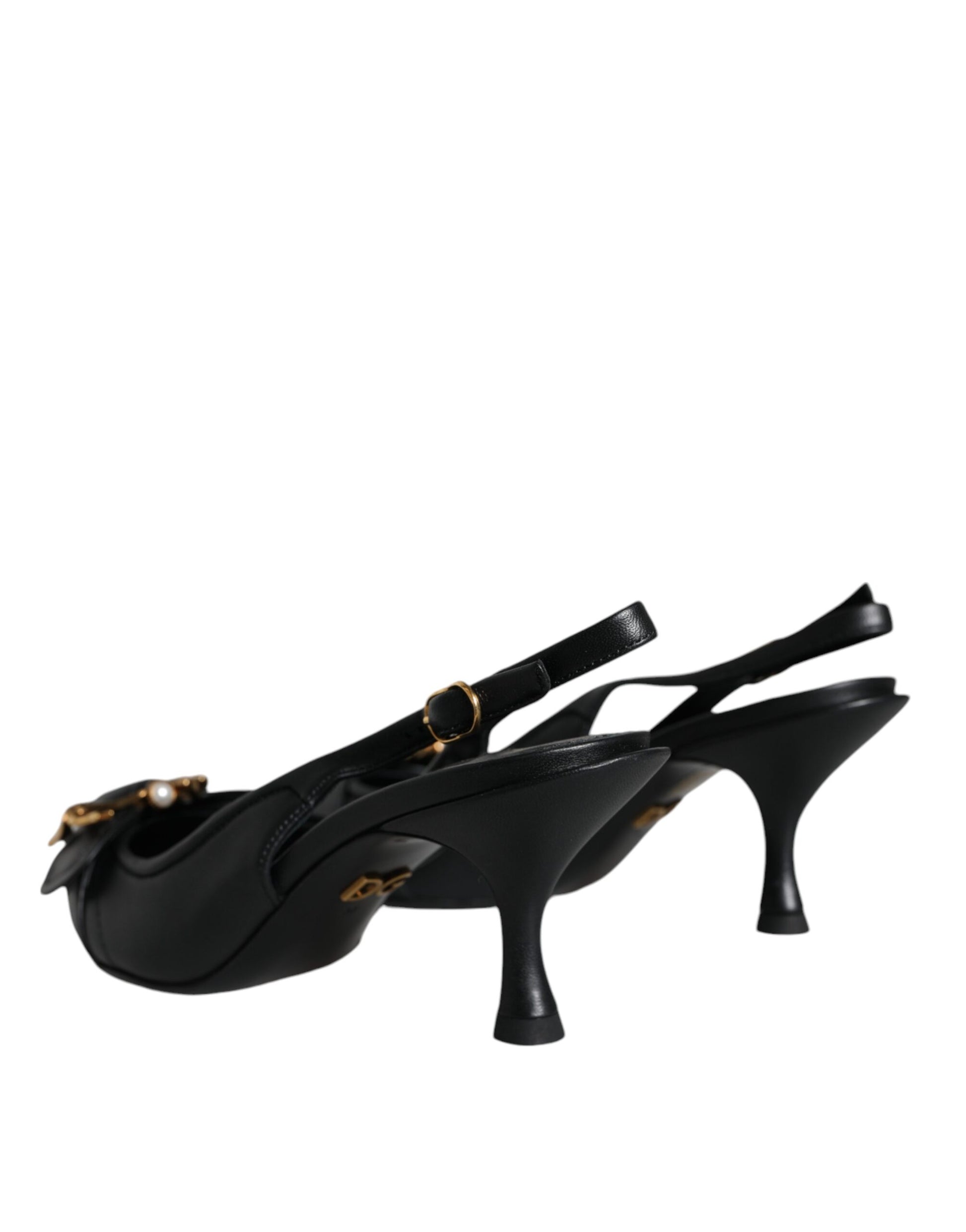 Black Devotion Leather Heels Slingback Shoes