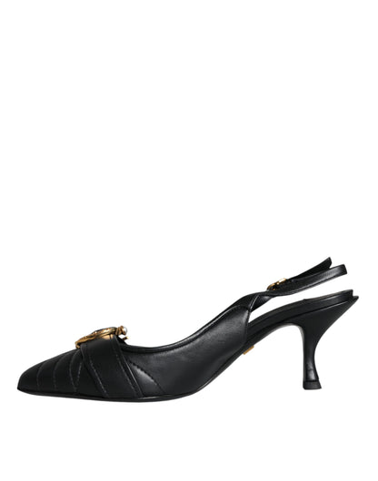 Black Devotion Leather Heels Slingback Shoes