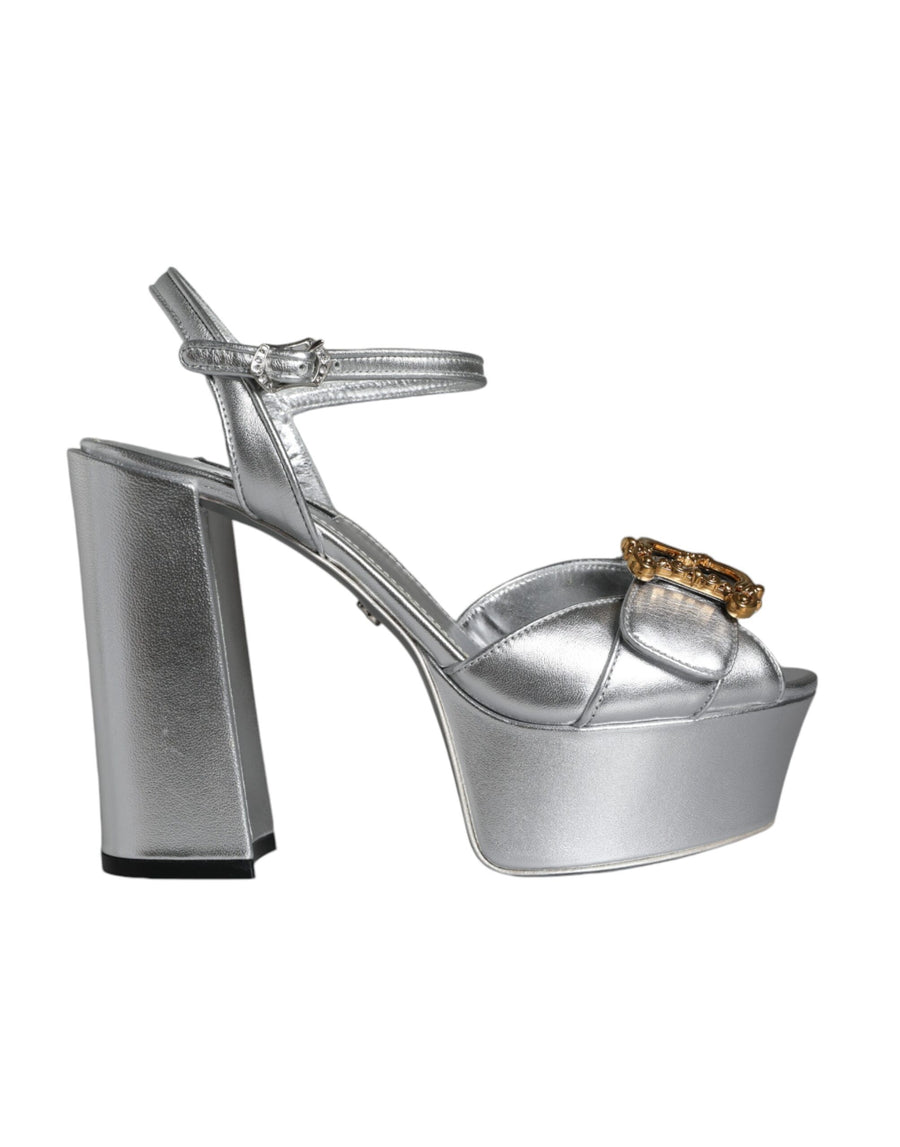 Silver Leather Platform Logo Keira Sandals Shoes