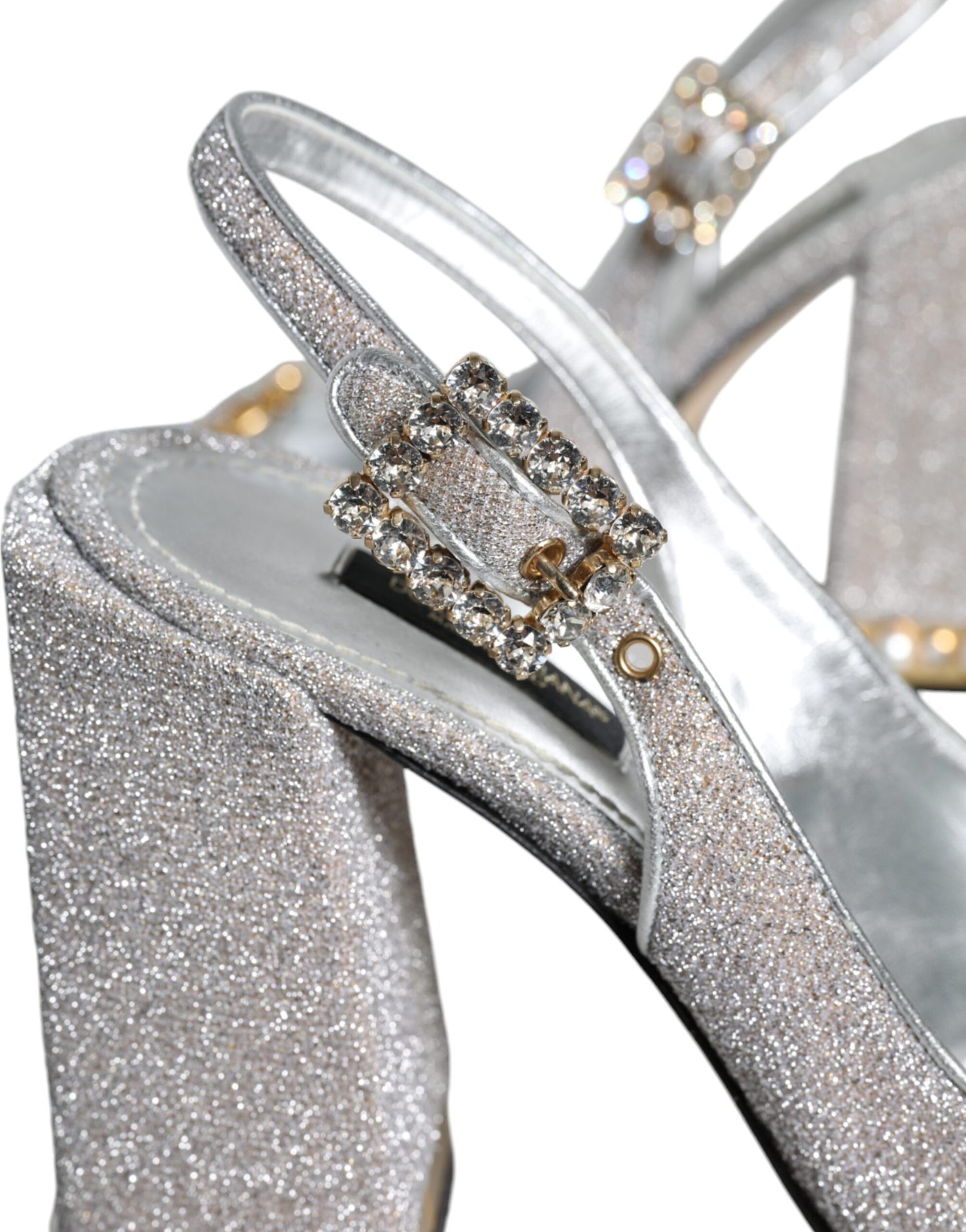 Silver Crystal Slingback Heels Sandals Shoes