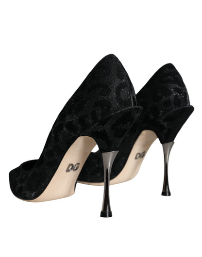 Black Leopard Lurex High Heels Pumps Shoes