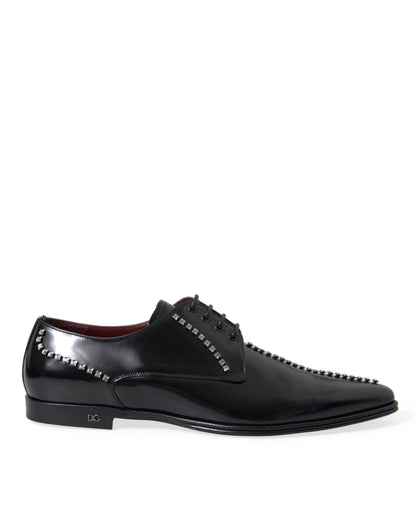 Black Leather Crystal Dress Formal Shoes