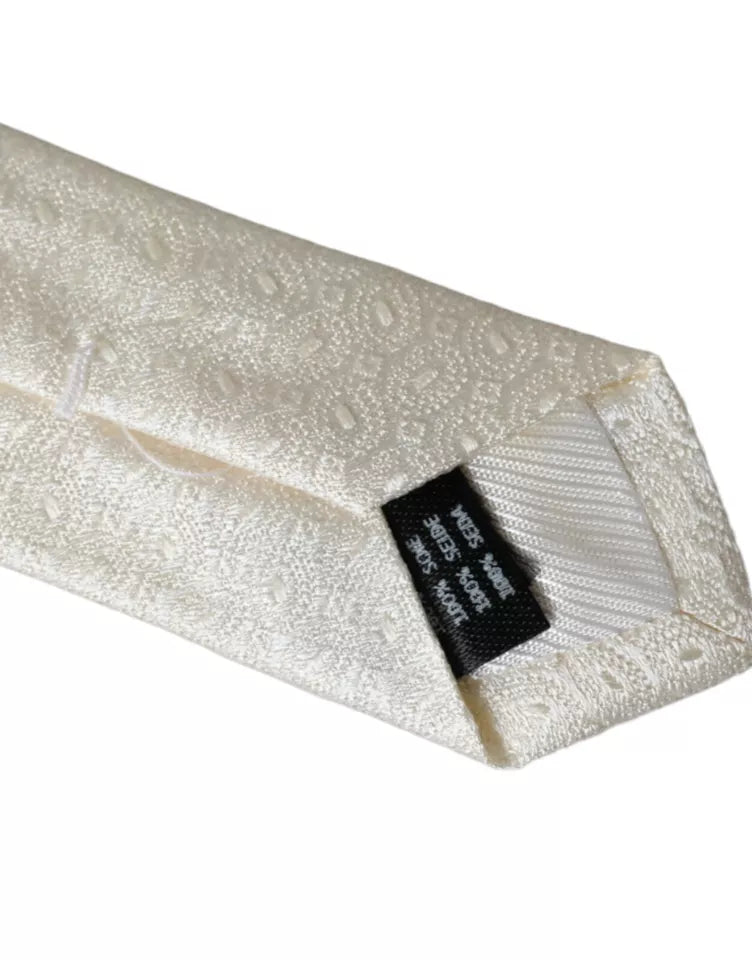 Off White Patterned Silk Adjustable Men Tie