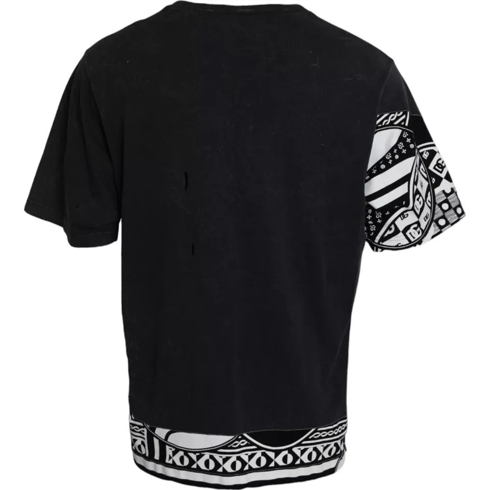 Black Graphic Printed Cotton Short Sleeves T-shirt