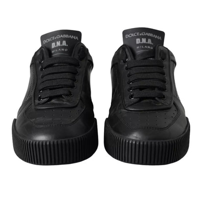 Black Leather Low Top Sneakers Men Shoes