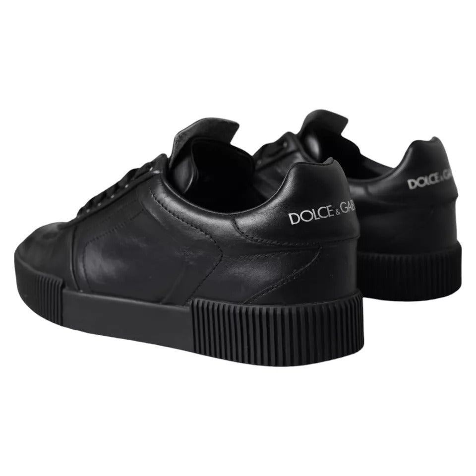 Black Leather Low Top Sneakers Men Shoes