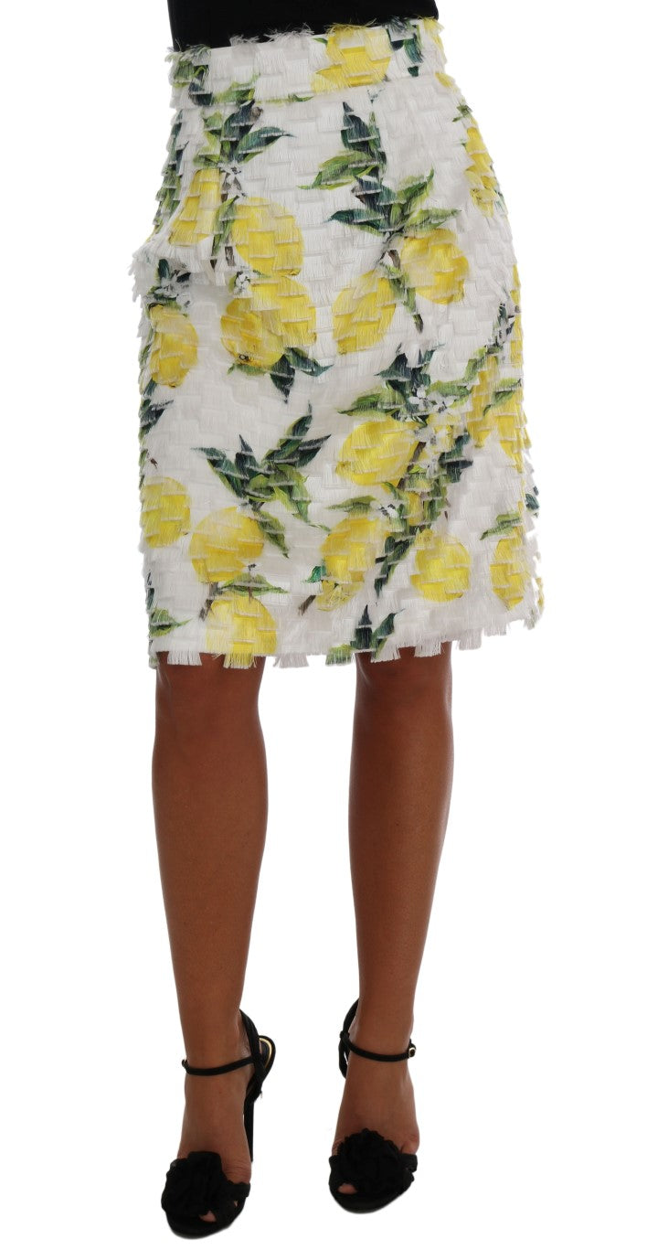 Lemon Print Fringe Pencil Skirt