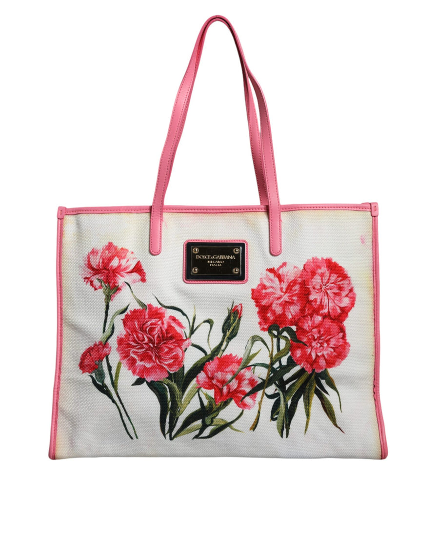 White Canvas Rose Embroidery Women Shopping Tote Bag