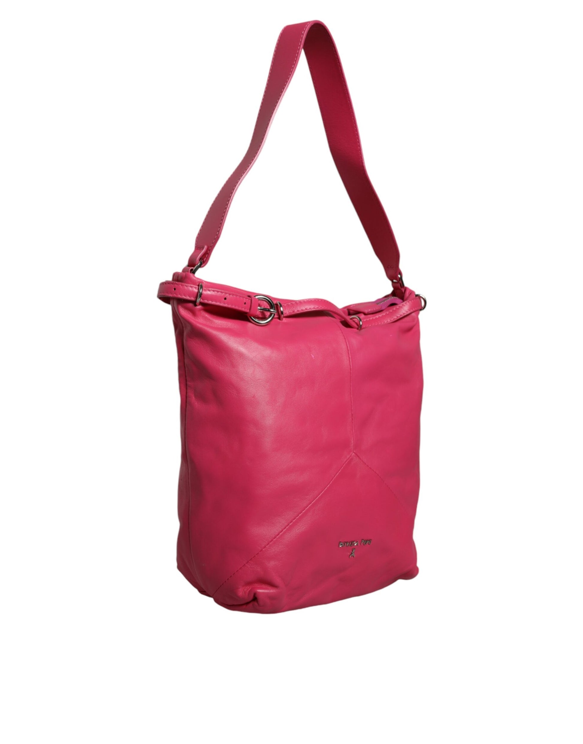 Fuchsia Pink Leather Shoulder Purse Tote Bag