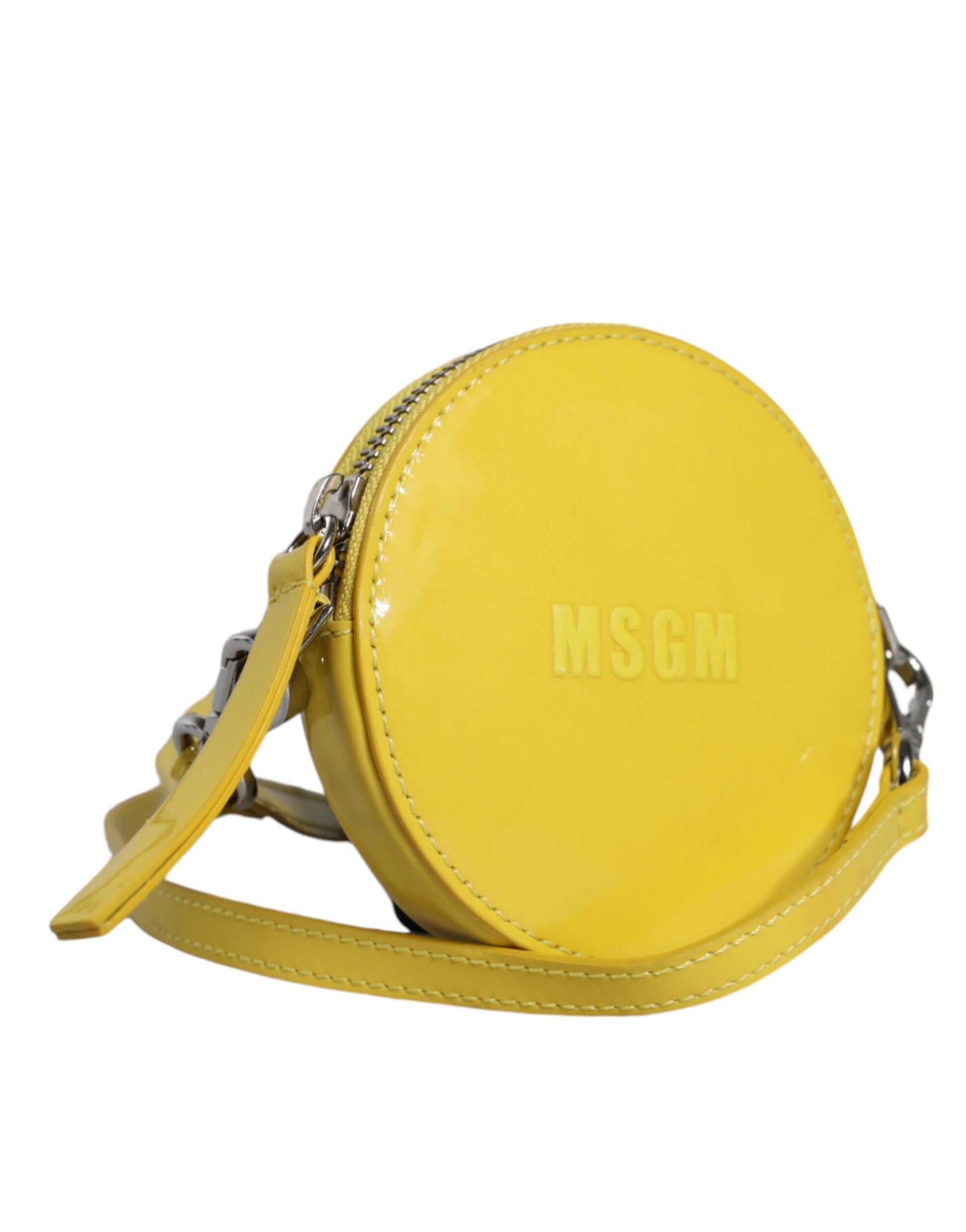 Yellow Leather Logo Crossbody Sling Shoulder Round Bag