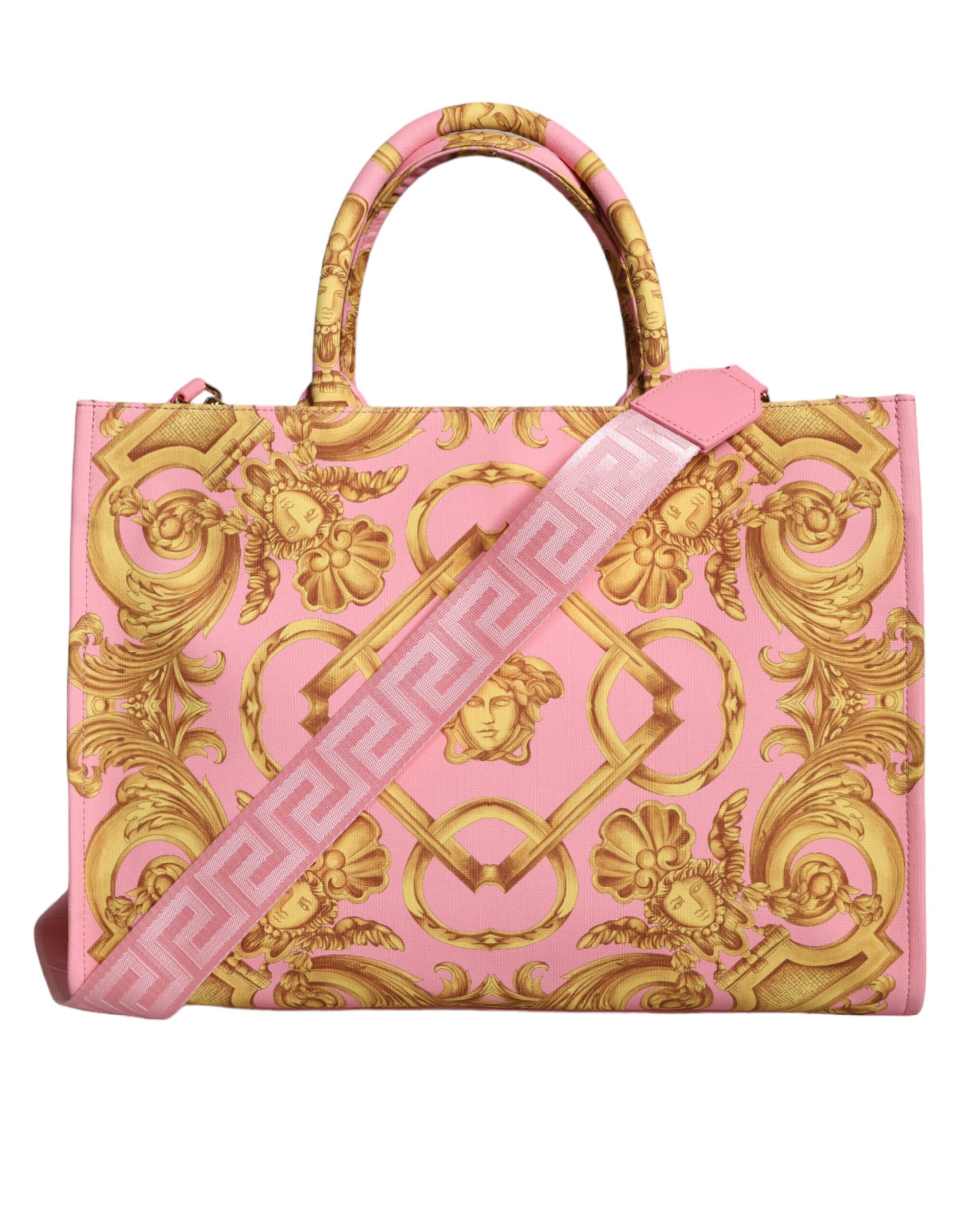 Pink Printed Large Fabric Leather Shopping Tote Bag