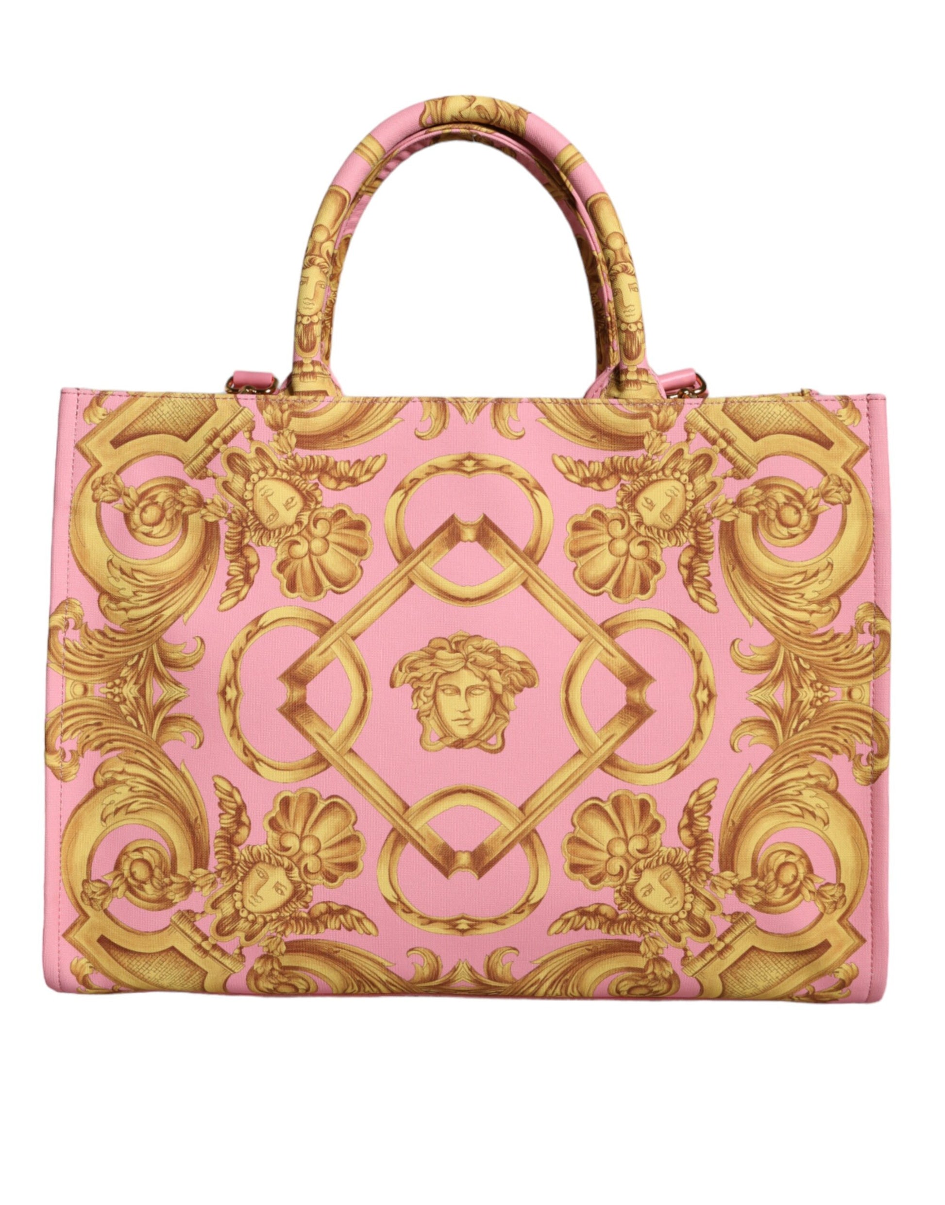 Pink Printed Large Fabric Leather Shopping Tote Bag