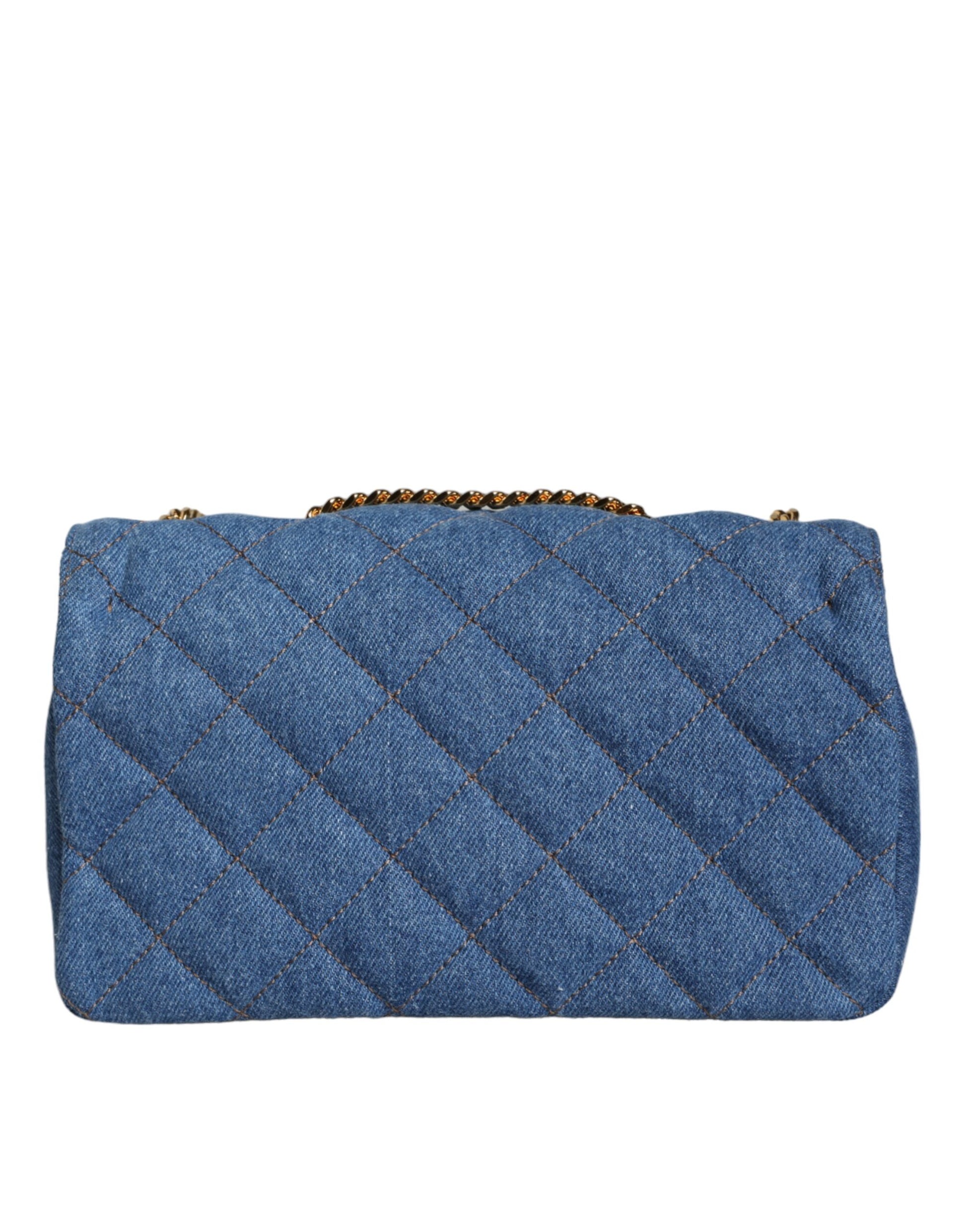 Blue Quilted Denim Leather Crossbody Shoulder Bag