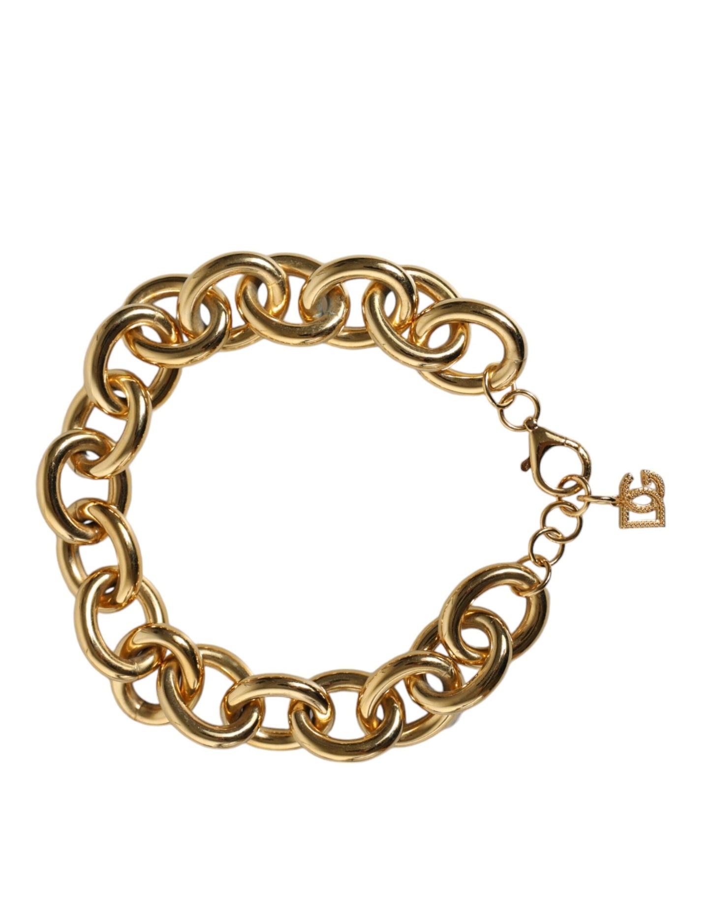 Gold Tone Brass Maxi Chain Lobster Clasp Logo Bracelet