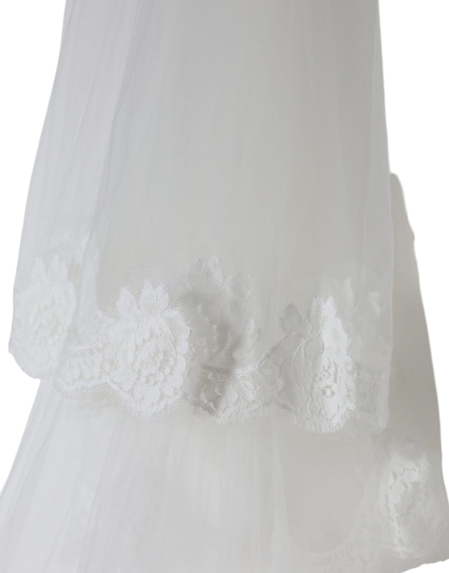 White Floral Lace Nylon Floor Length Wedding Veil