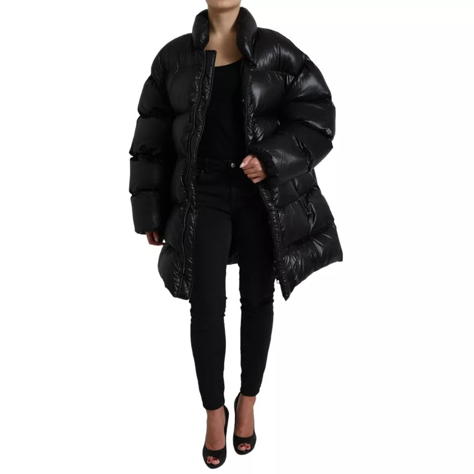 Black Puffer Quilted Full Zip Coat Jacket