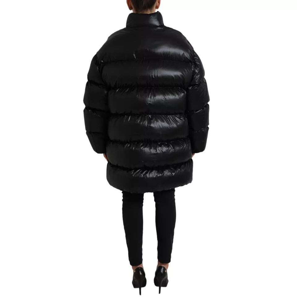 Black Puffer Quilted Full Zip Coat Jacket