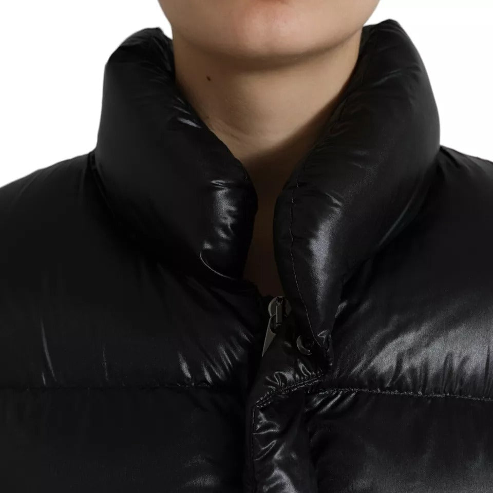 Black Puffer Quilted Full Zip Coat Jacket