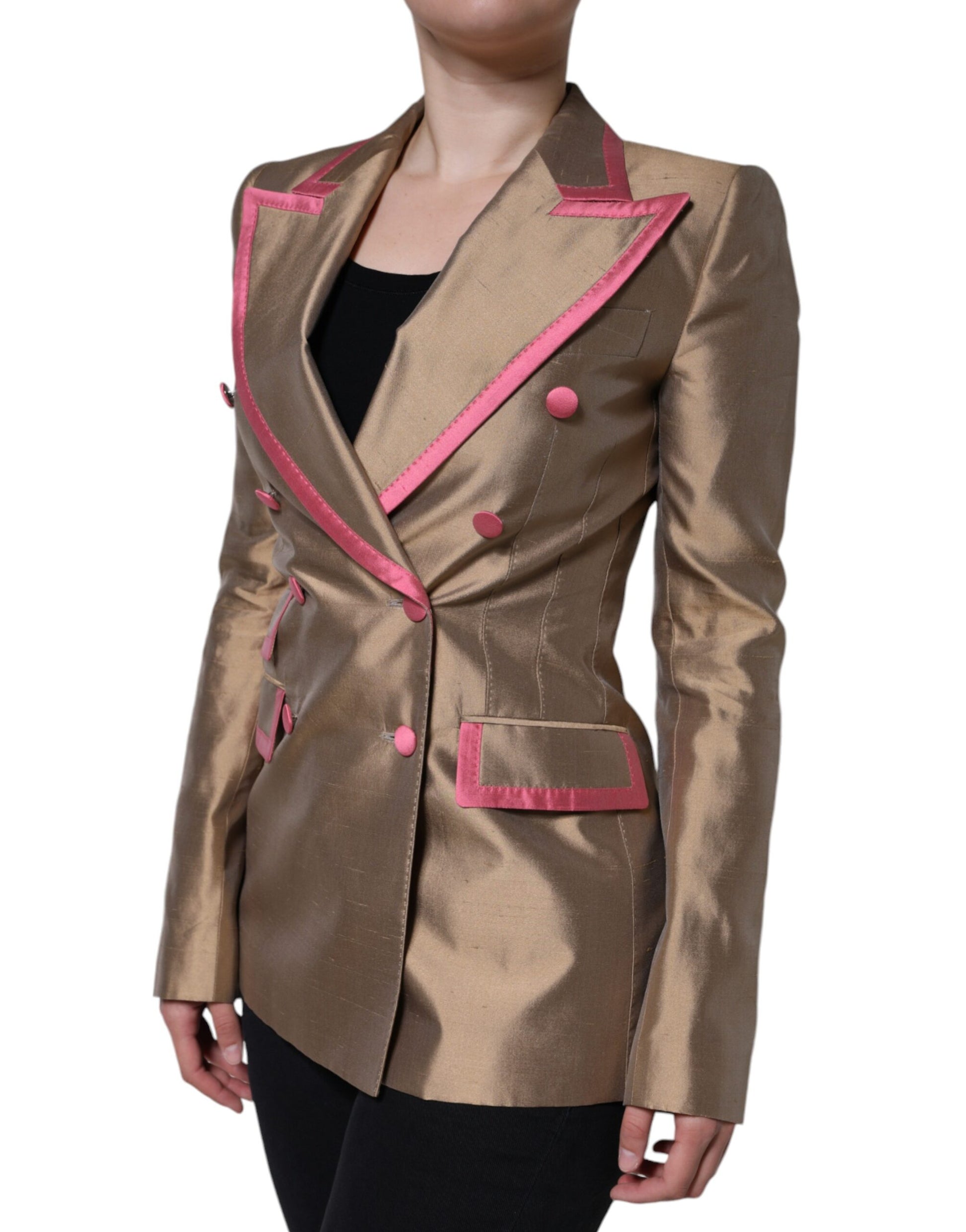 Metallic Brown Double Breasted Blazer Jacket