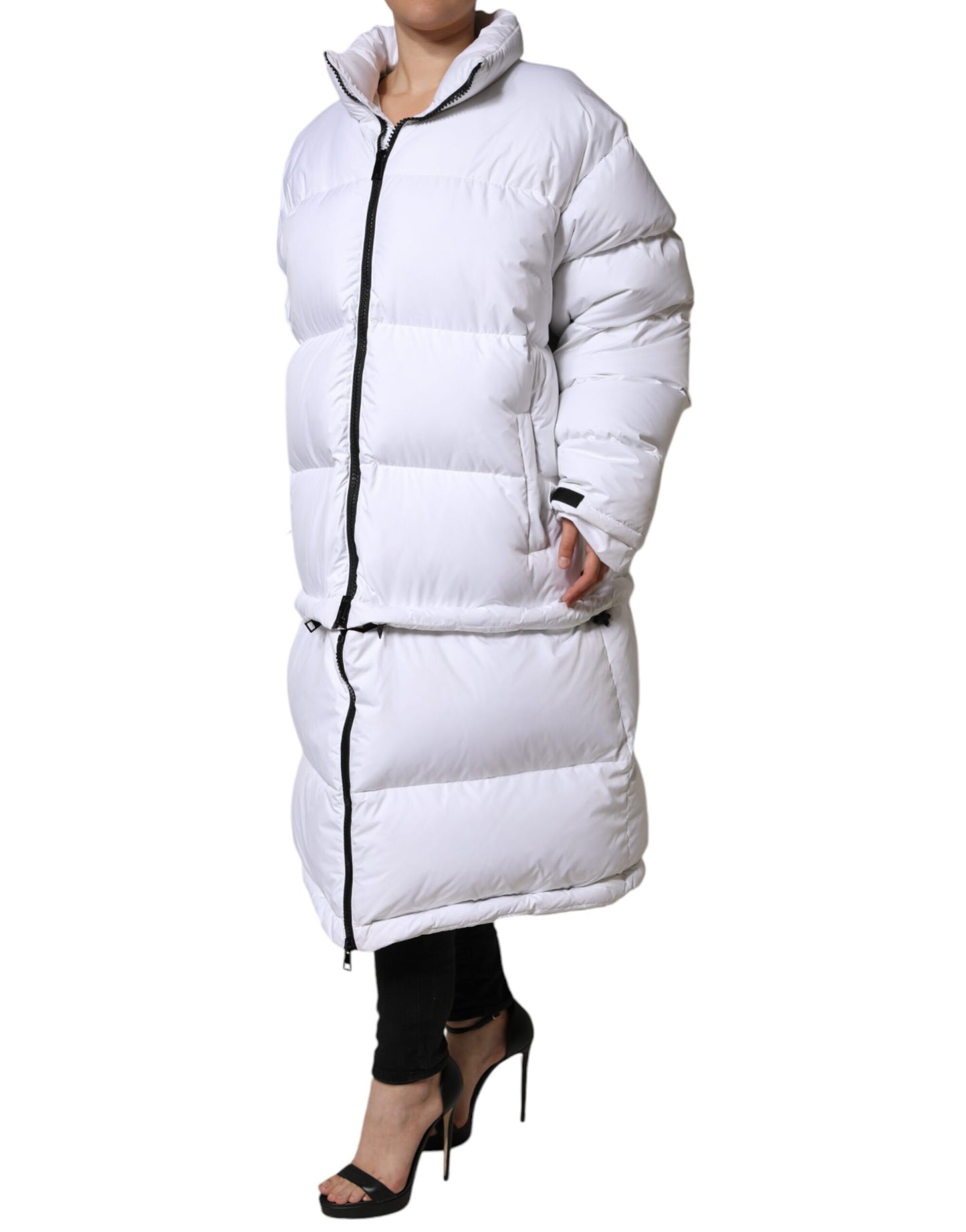 White Puffer Quilted Full Zip Coat Jacket