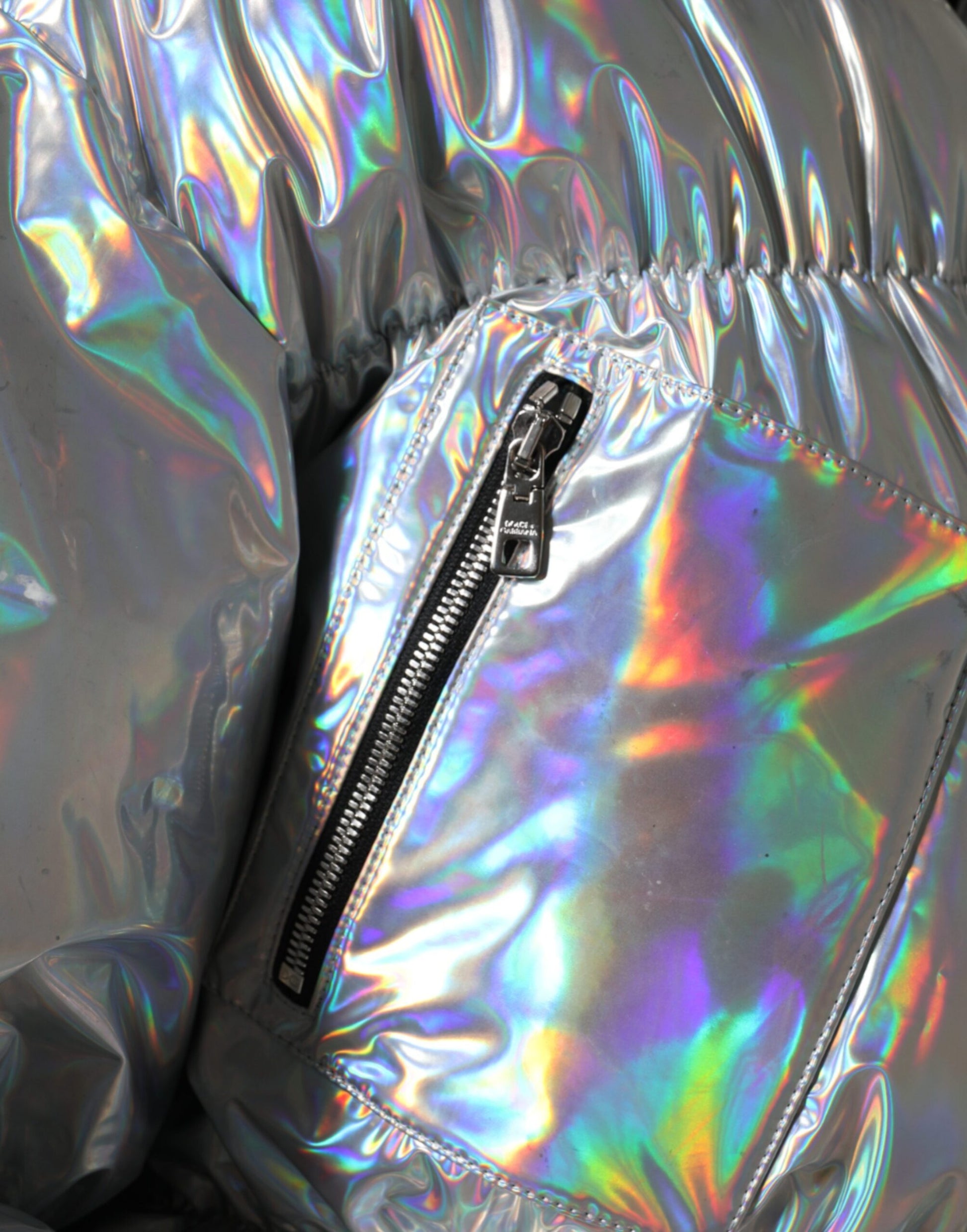 Silver Iridescent Puffer Full Zip Coat Jacket