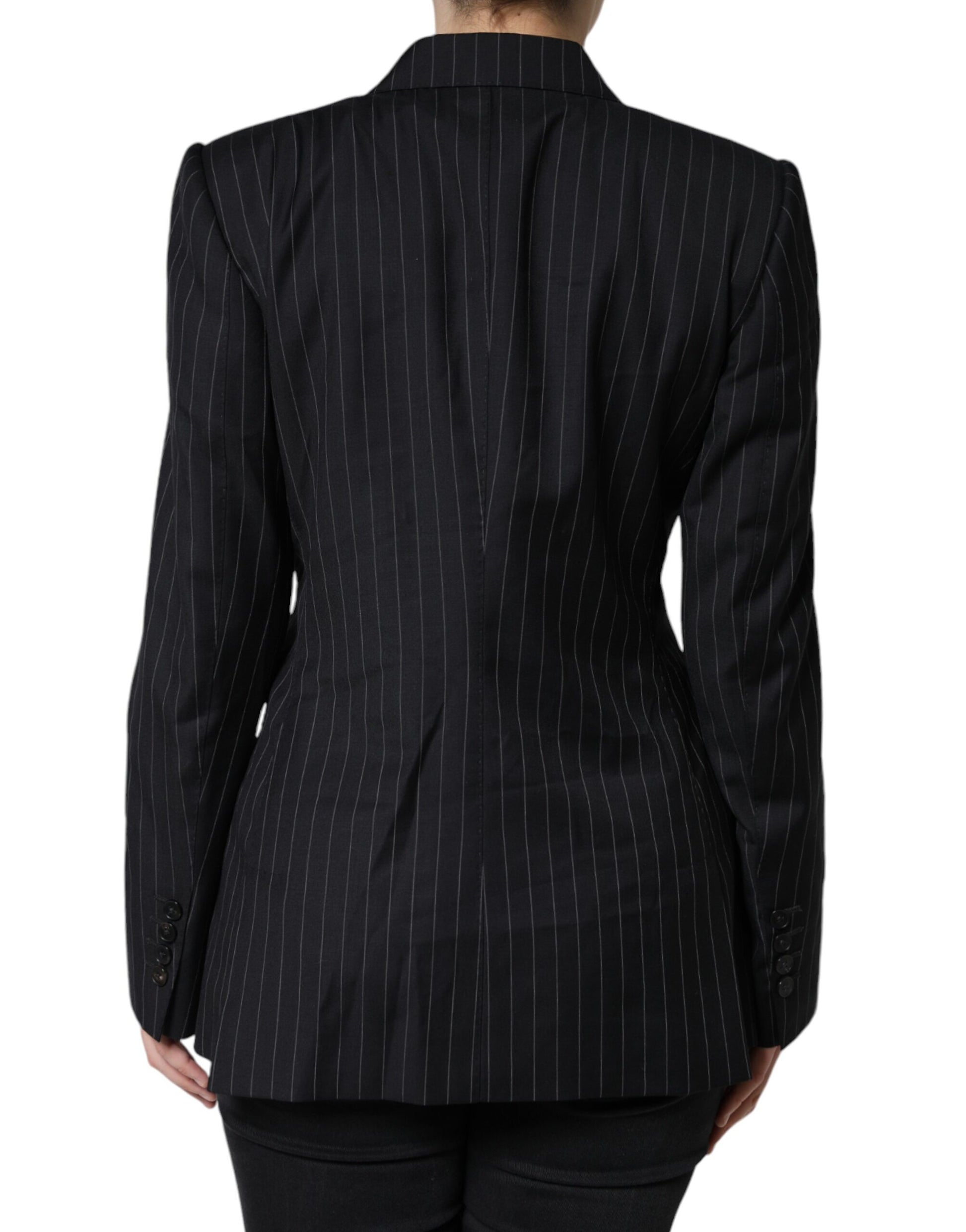 Black Striped Double Breasted Coat Jacket