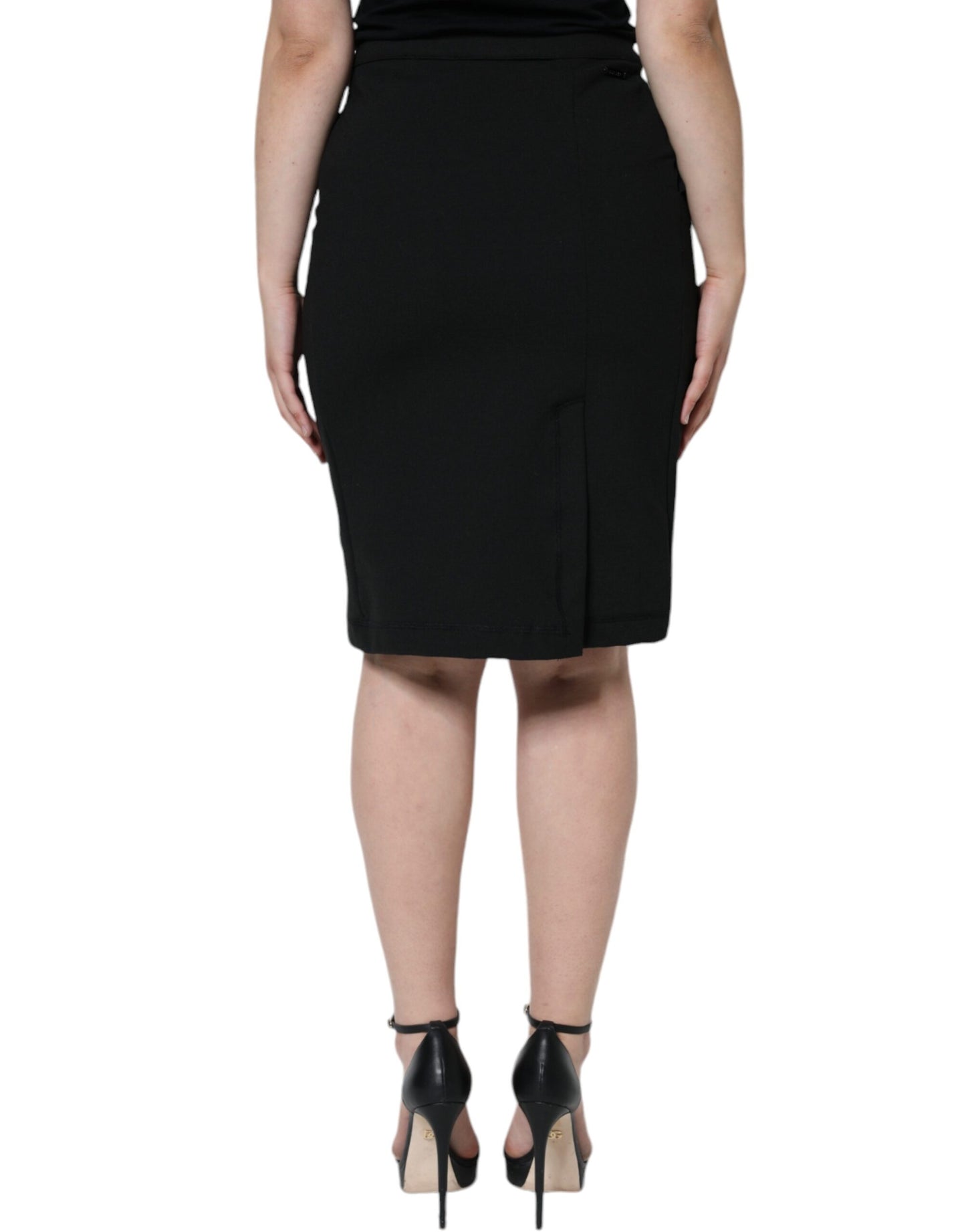 Black Straight Pencil Cut Knee Length Skirt