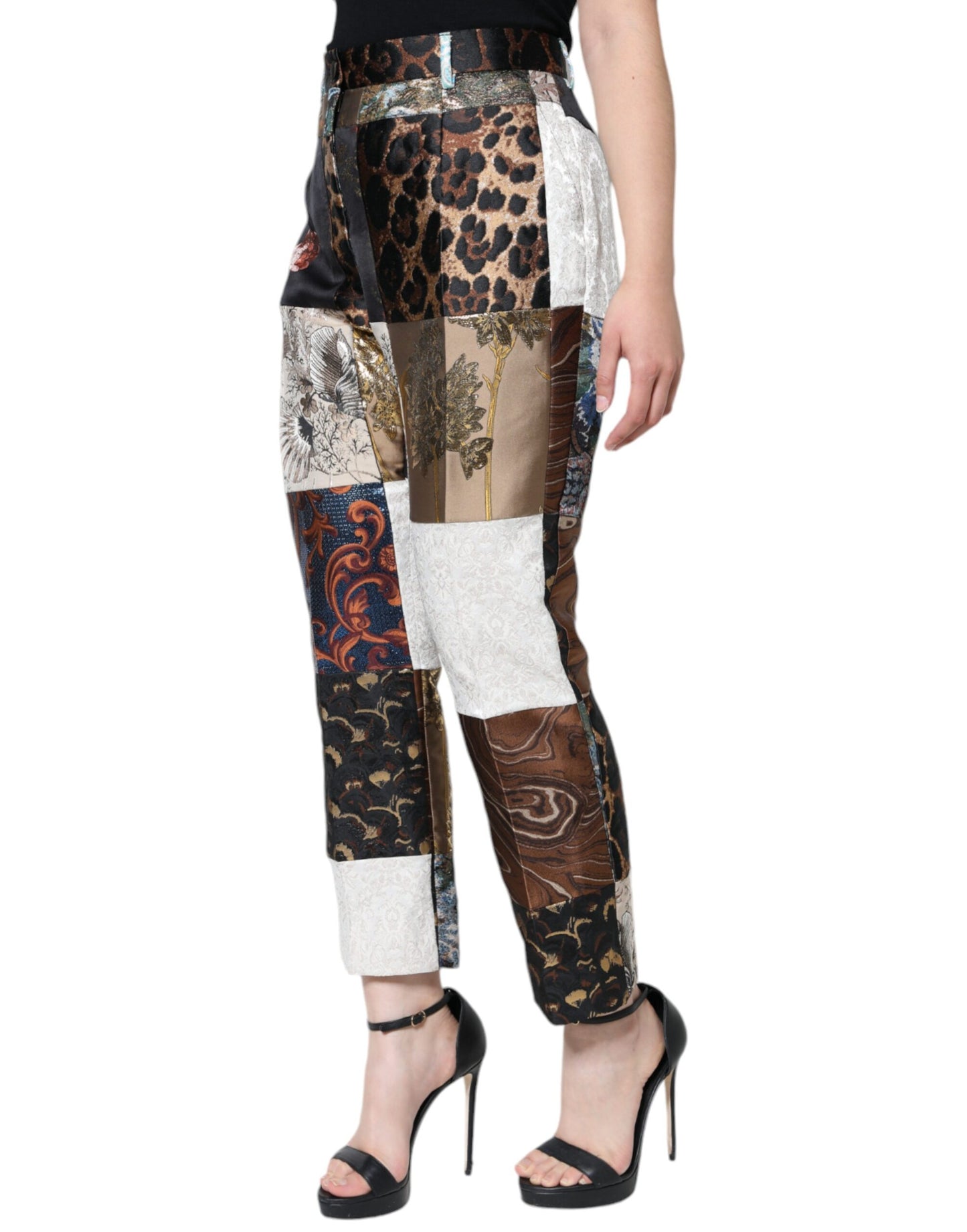 Multicolor Patchwork Jacquard High Waist Pants