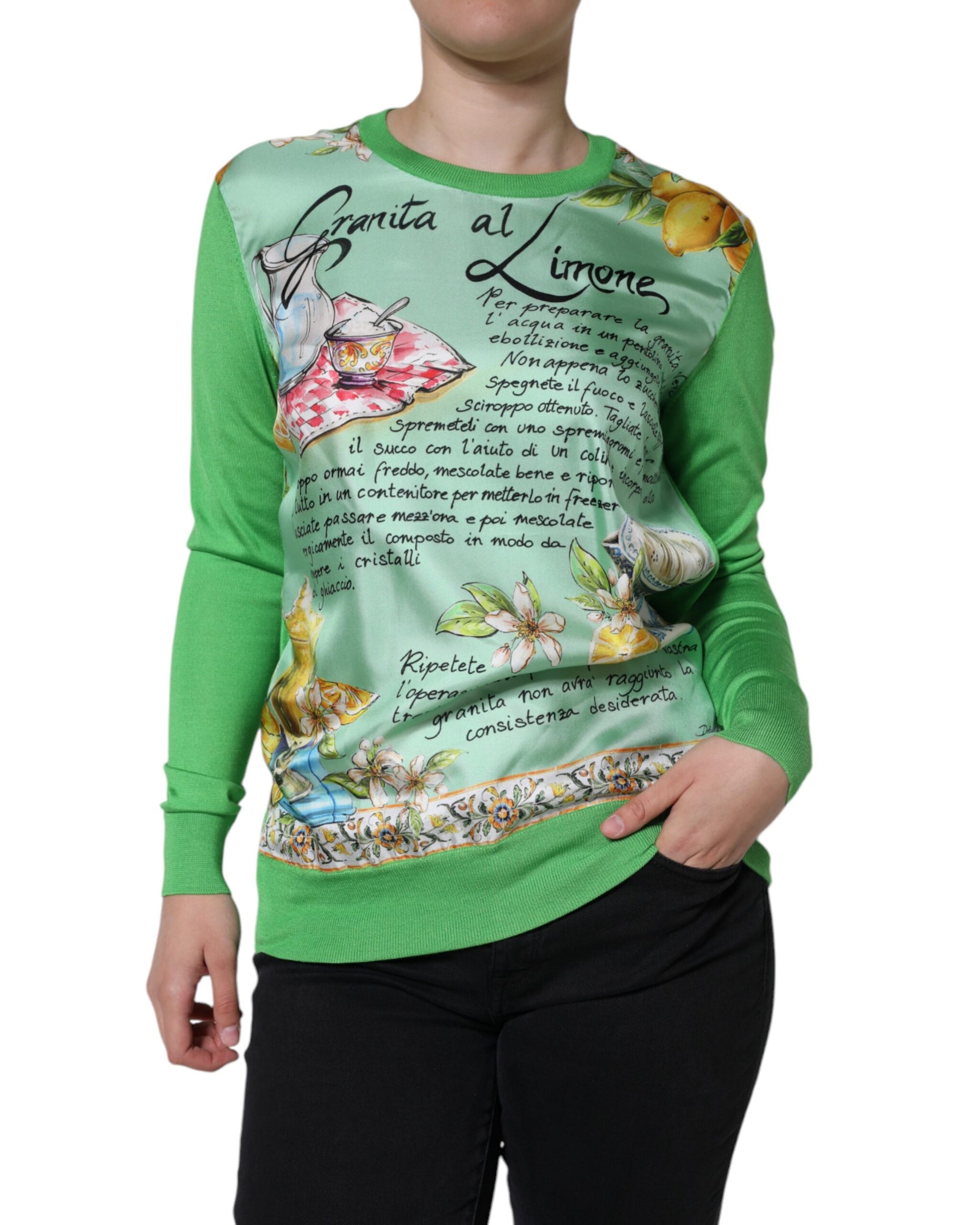 Green Silk Granita Al Limone Long Sleeves Sweater