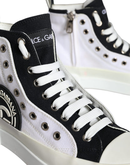 White Black Canvas Logo Mid Top Sneakers Shoes