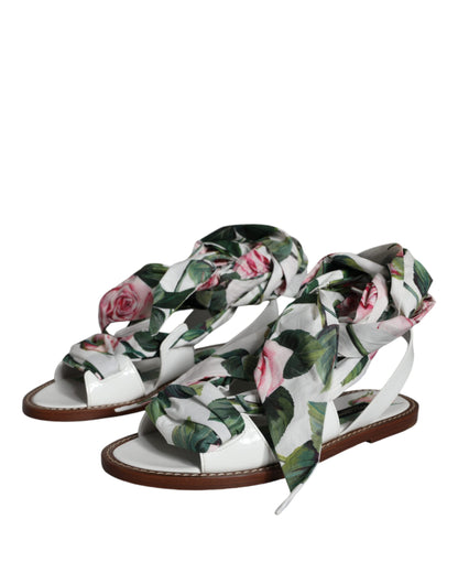 Multicolor Floral Print Ankle Wrap Sandals Shoes