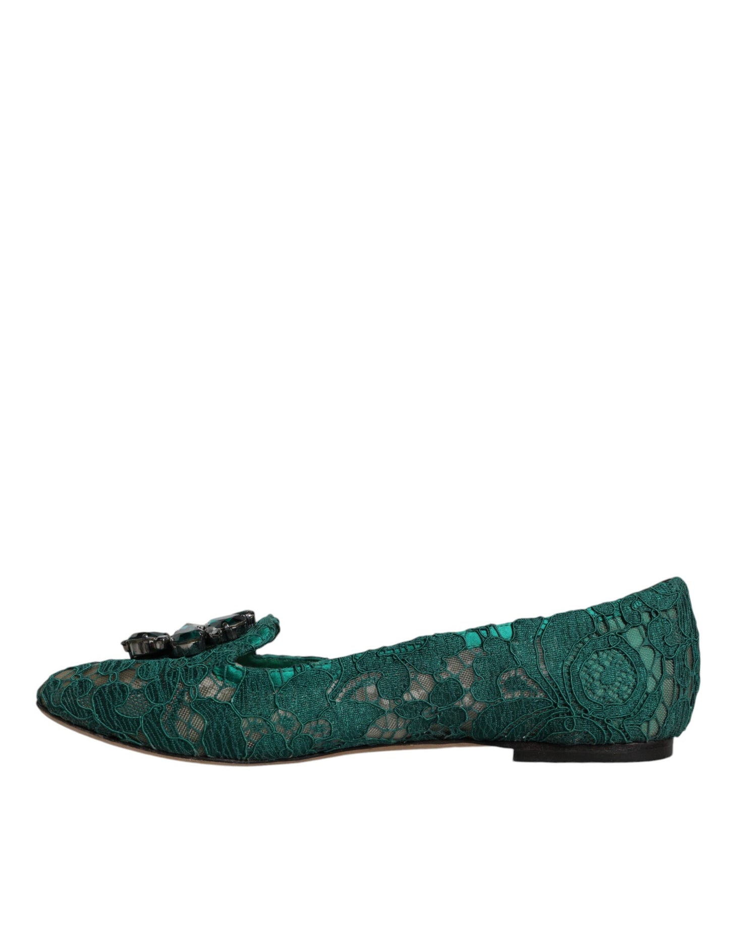 Green Lace Crystal Ballet Flats Loafers Shoes