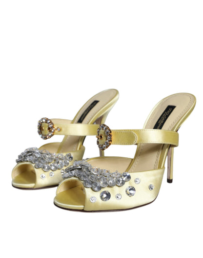 Yellow Mary Janes Satin Crystal Sandals Shoes