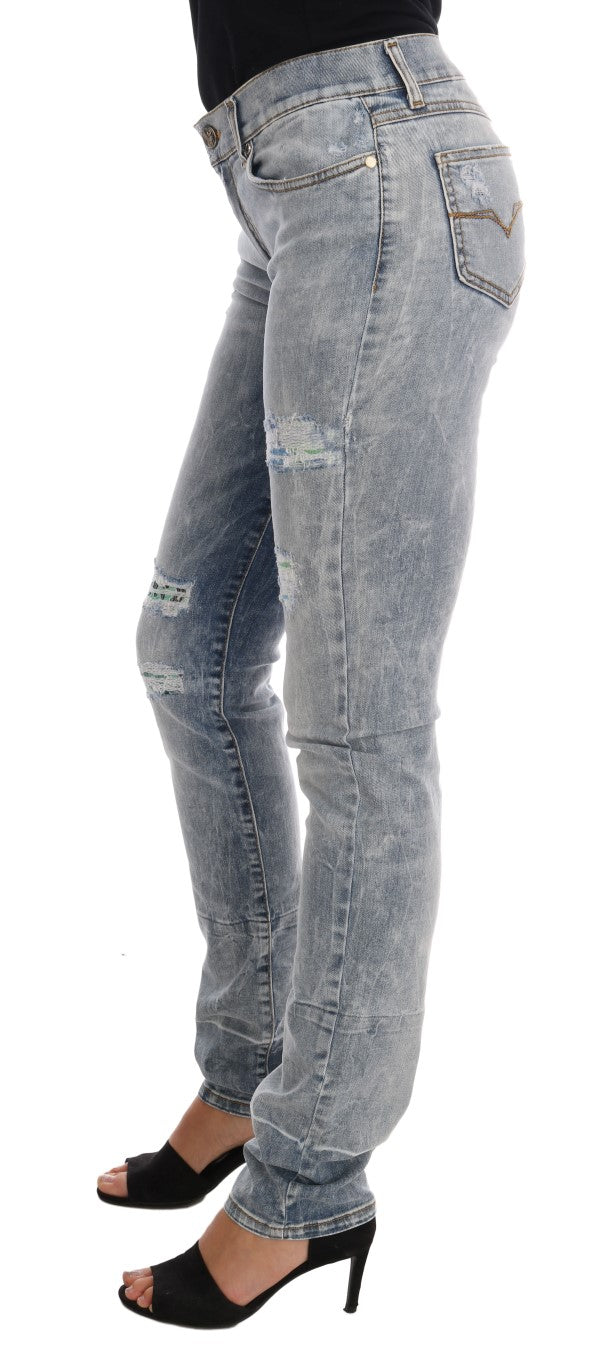 Chic Light Blue Torn Slim Fit Jeans