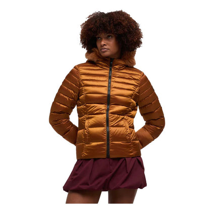 Orange Nylon Women Jacket with Feather Padding