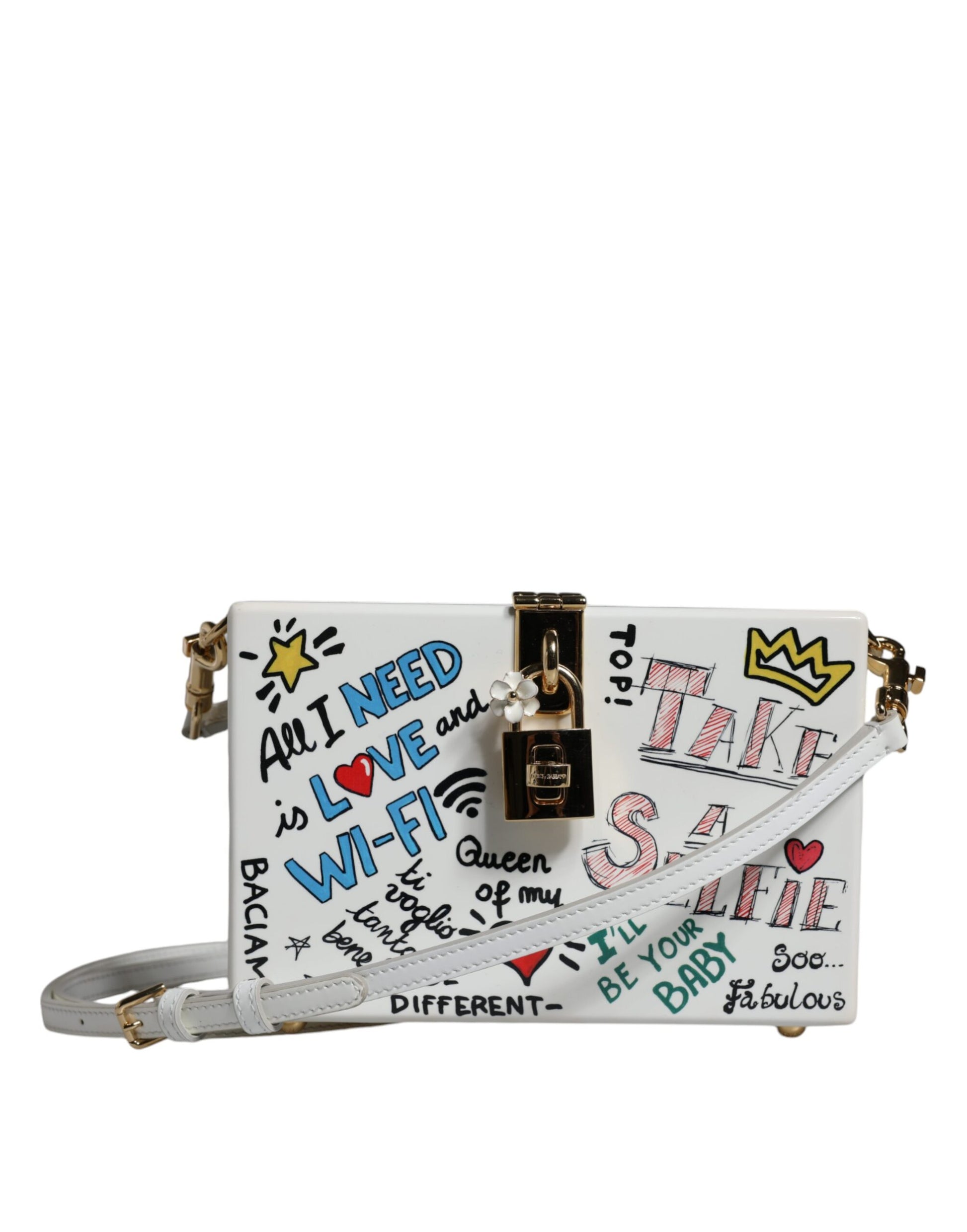 White Graffiti Print Clutch Crossbody Bag