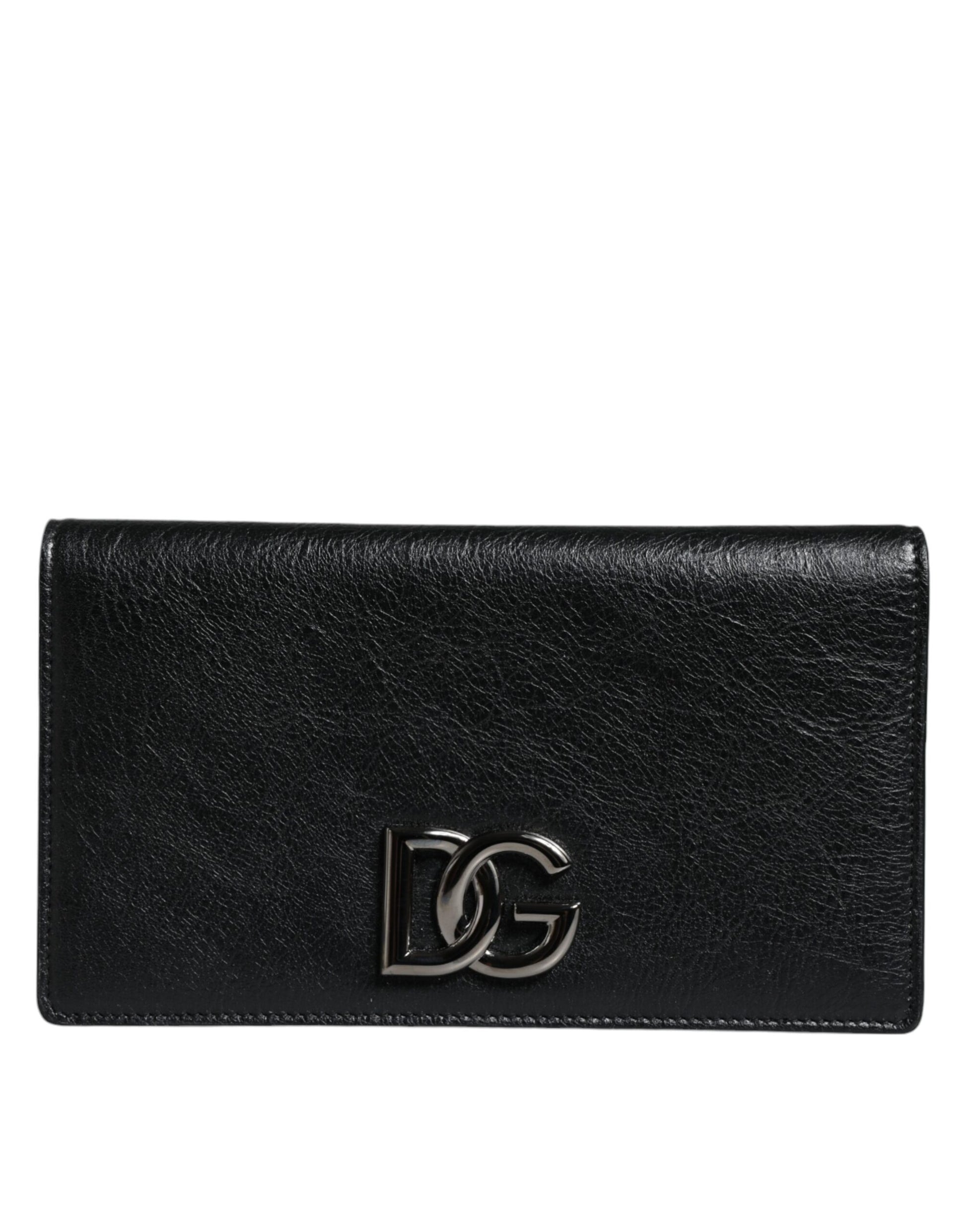 Black Leather DG Logo Bifold Card Slot Crossbody Bag